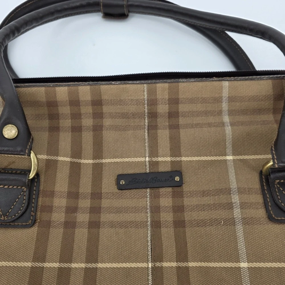 Vintage Eddie Bauer Carry on Weekend Bag Luggage Tartan Plaid Canvas Leather $$$